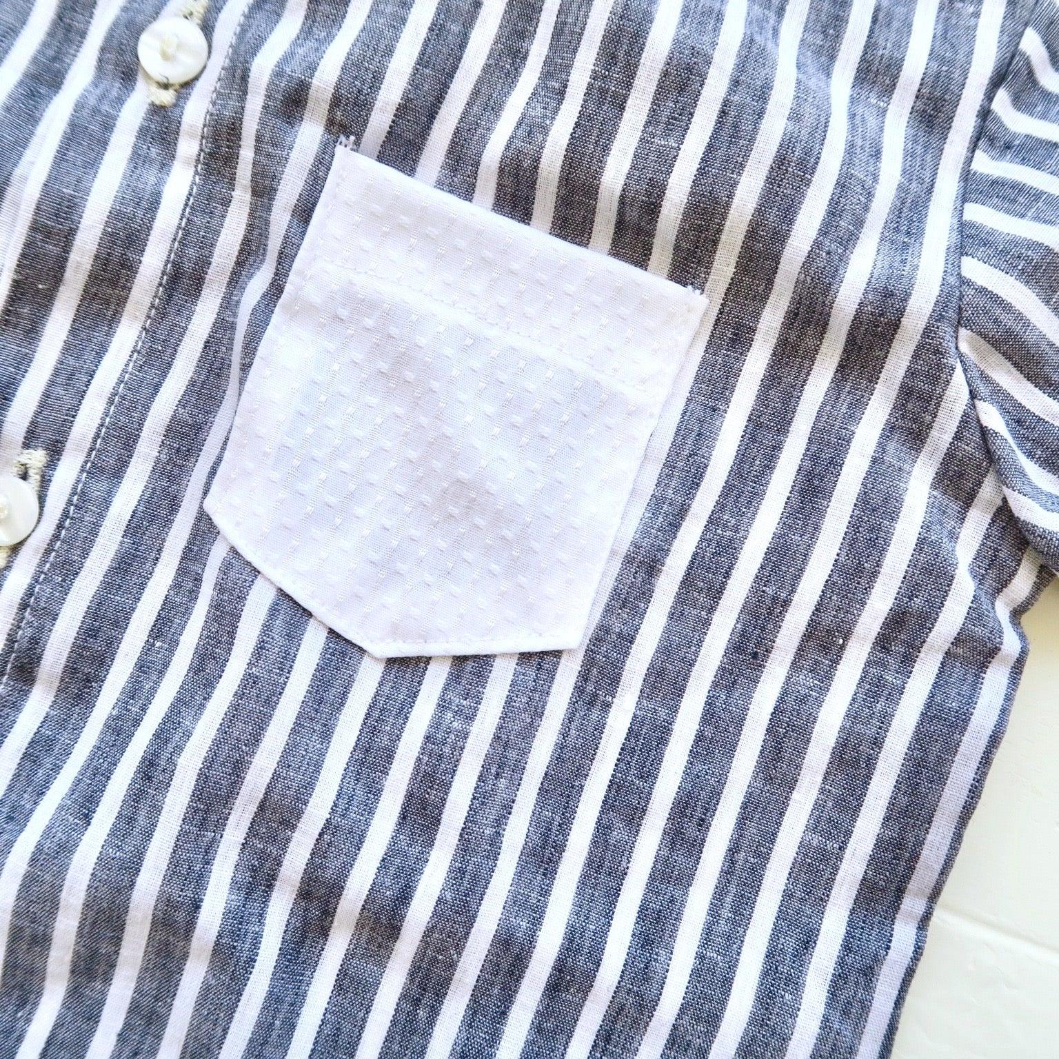 Cedar Top & Shorts in Stripes Linen and White Squares - Lil' Tati