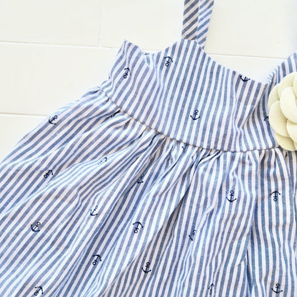 Dahlia Dress in Anchor Stripes Blue - Lil' Tati