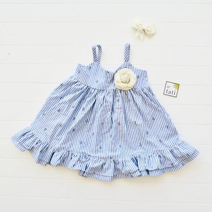Dahlia Dress in Anchor Stripes Blue - Lil' Tati