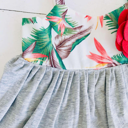 Dahlia Dress in Birds of Paradise and Gray Stretch - Lil' Tati