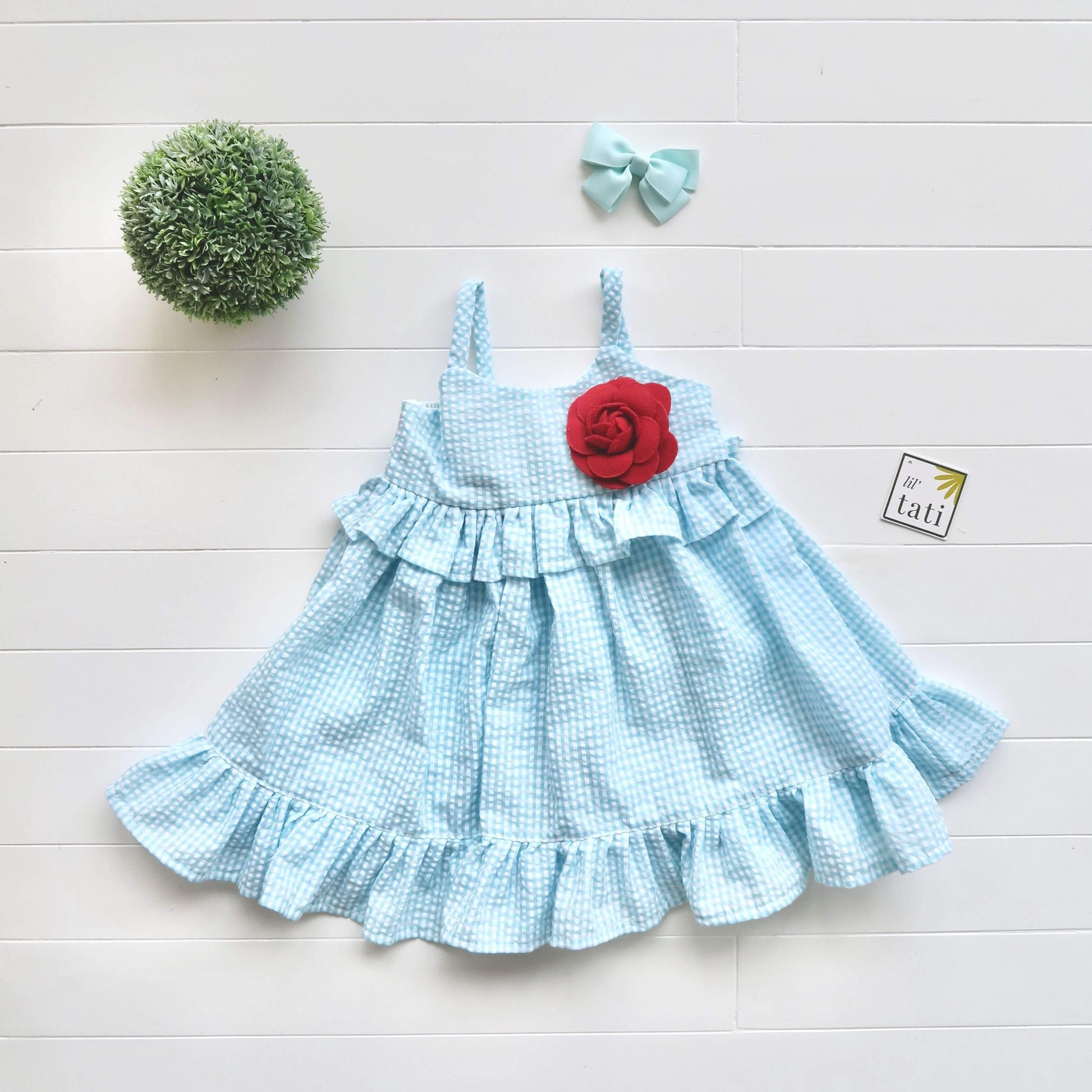 Dahlia Dress in Blue Seersucker - Lil' Tati