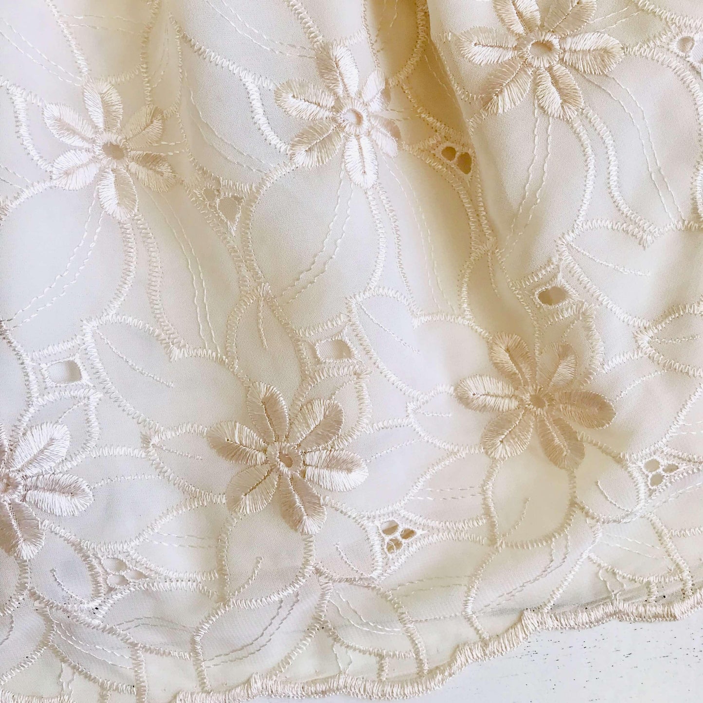 Dahlia Dress in Shiny Floral Embroidery Ivory - Lil' Tati