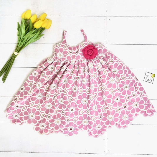 Dahlia Dress in Daisy Pink Embroidery - Lil' Tati