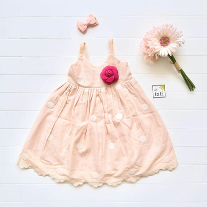 Dahlia Dress in Peach Polka Embroidery - Lil' Tati