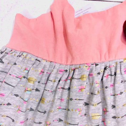Dahlia Dress in Pink Stretch and Arrows Gray Stretch - Lil' Tati
