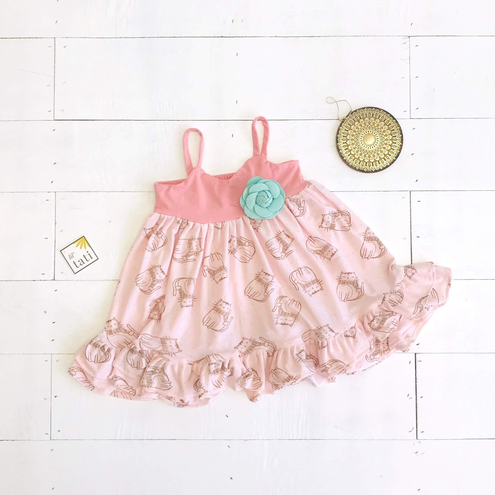 Dahlia Dress in Pink Stretch & Kitty Stretch - Lil' Tati