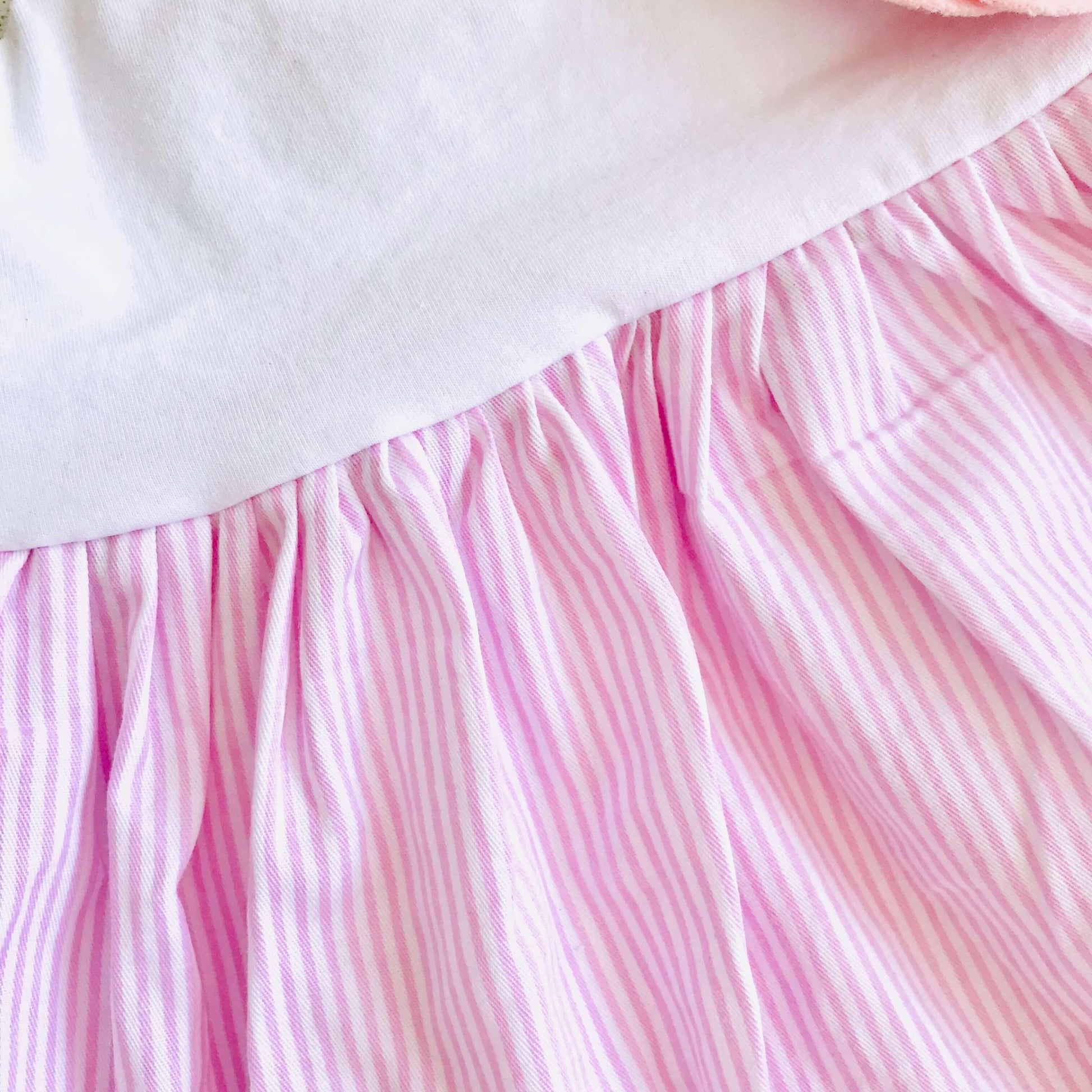 Dahlia Dress in White Stretch and Pinstripes Pink - Lil' Tati