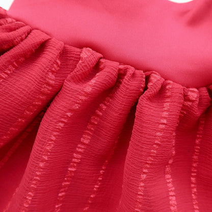 Dahlia Dress - Tie-Strap in Red Neoprene and Red Shear Stripes - Lil' Tati