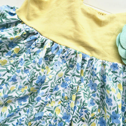 Dahlia Dress - Tie-Strap in Yellow Flower Garden & Yellow Cotton Stretch - Lil' Tati