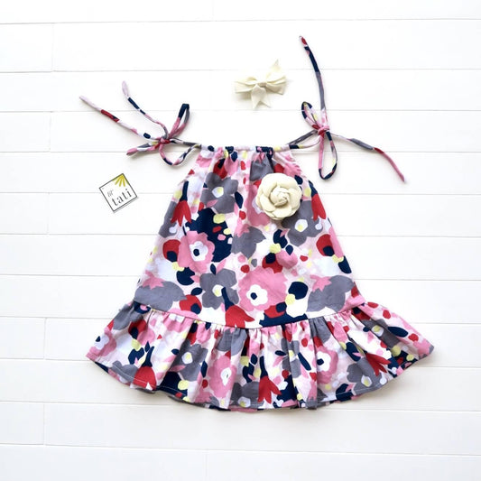Daphne Dress in Abstract Flowers Pink - Lil' Tati