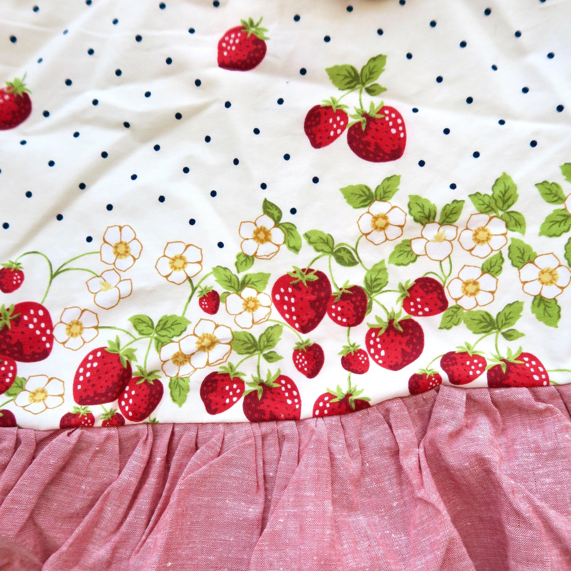 Holly Dress - Side Tie in Strawberry Polka and Red Linen - Lil' Tati
