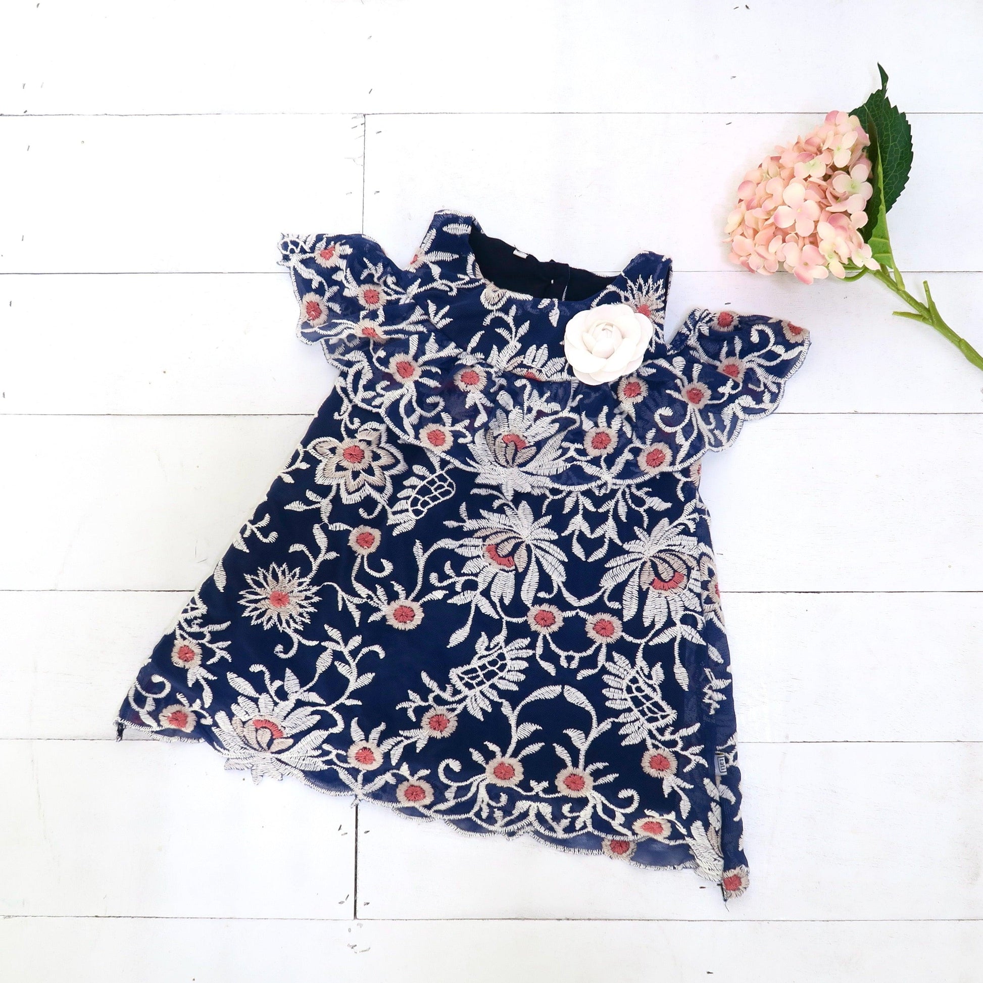 Hyacinth Dress in Elegant Embroidery Navy Tulle - Lil' Tati