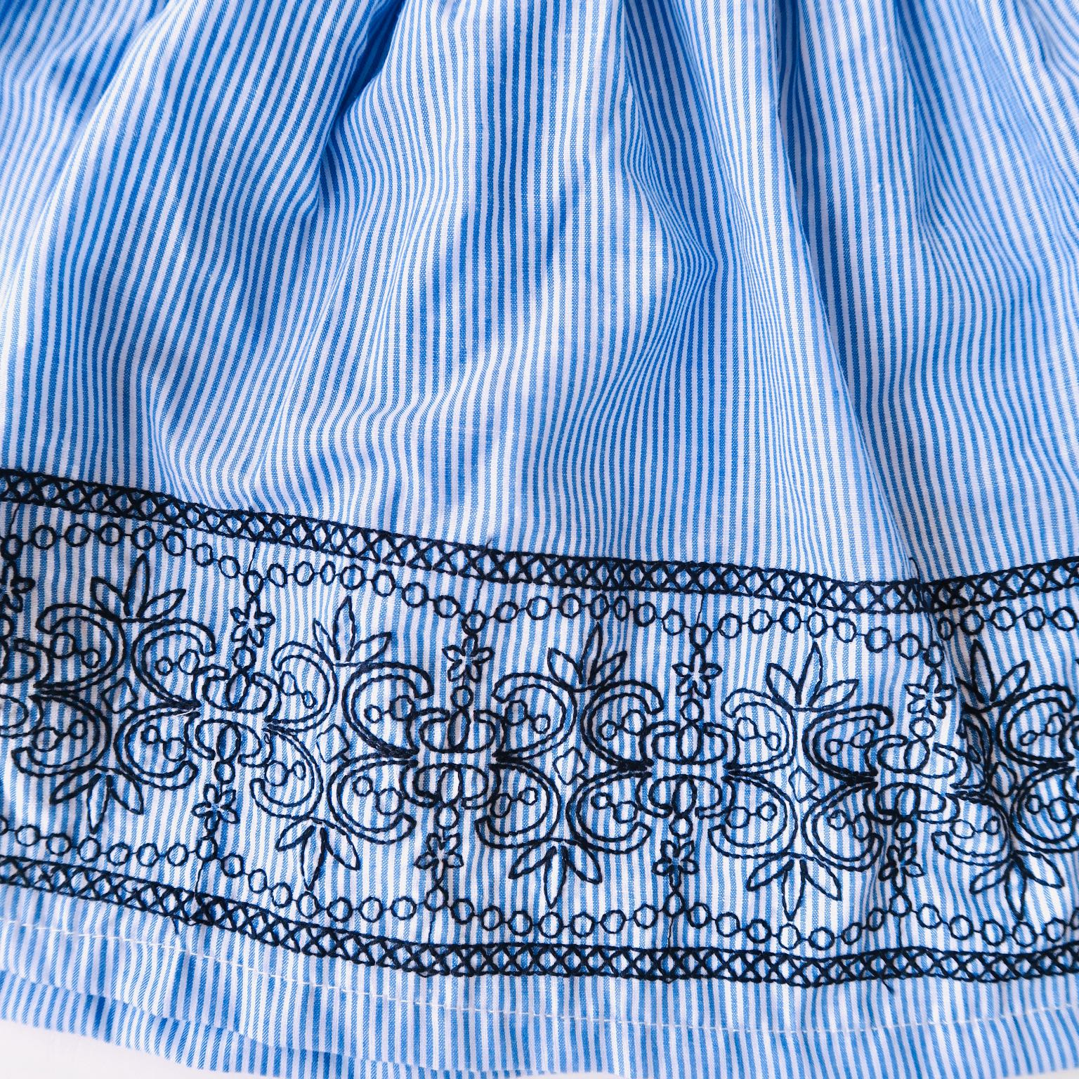 Iris Dress in Blue Stripes Embroidery - Lil' Tati