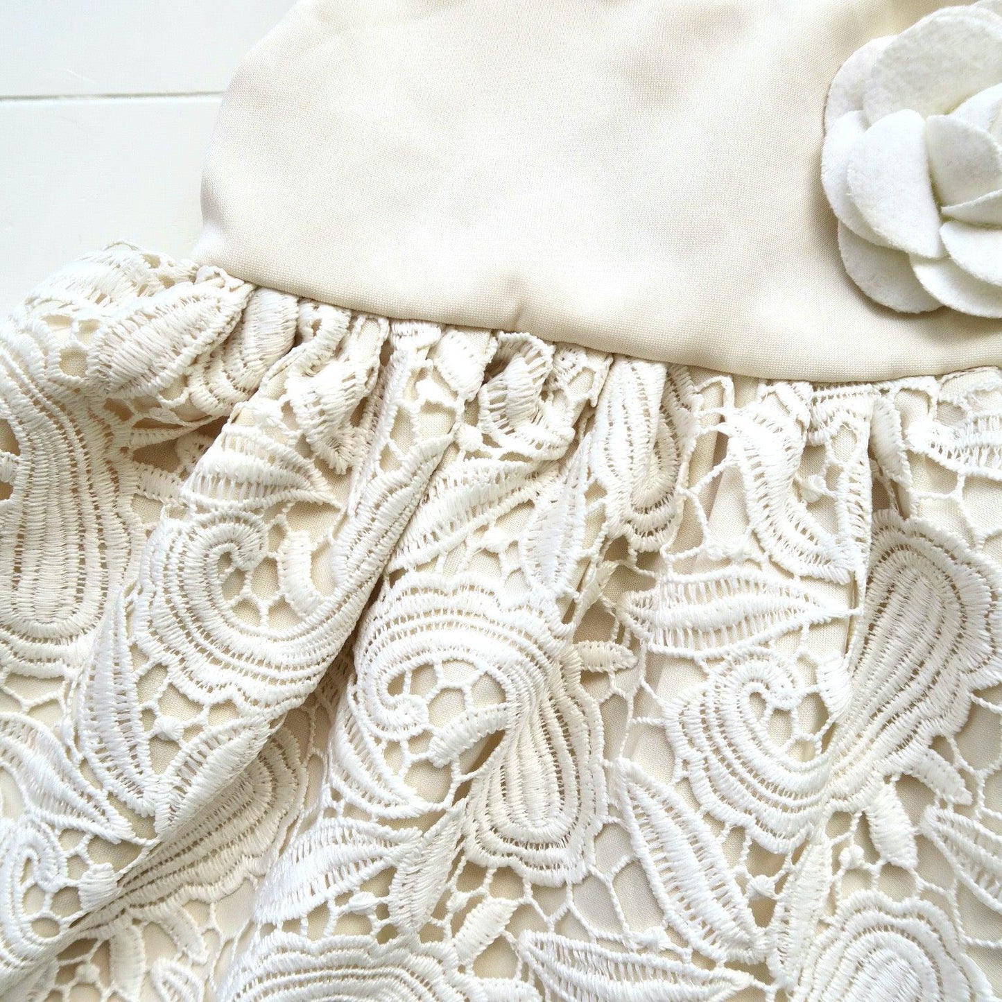 Iris Dress in Cream Neoprene & Paisley Lace - Lil' Tati