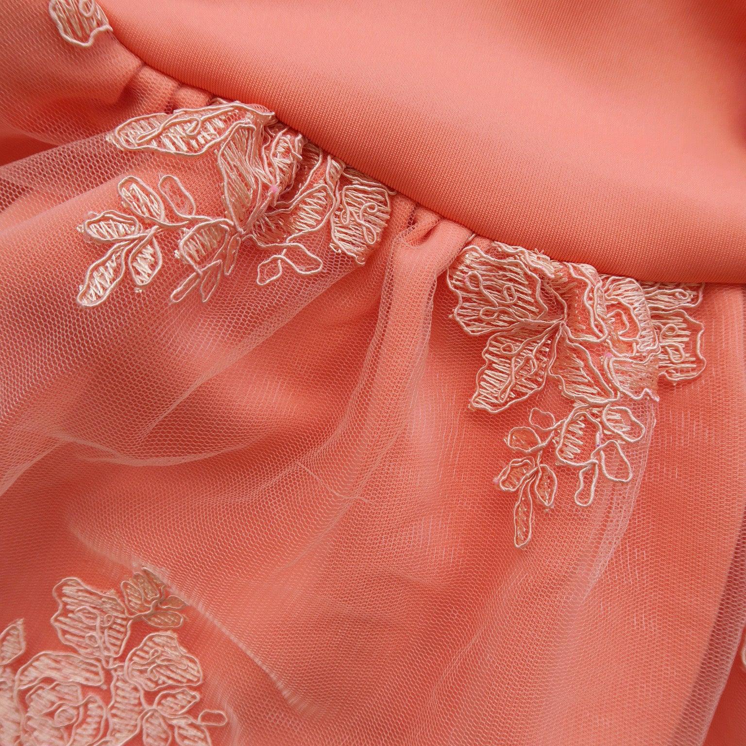 Iris Dress in Dark Peach Neoprene & Fancy Tulle Embroidery - Lil' Tati