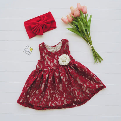 Iris Dress in Deep Red Soft Lace - Lil' Tati