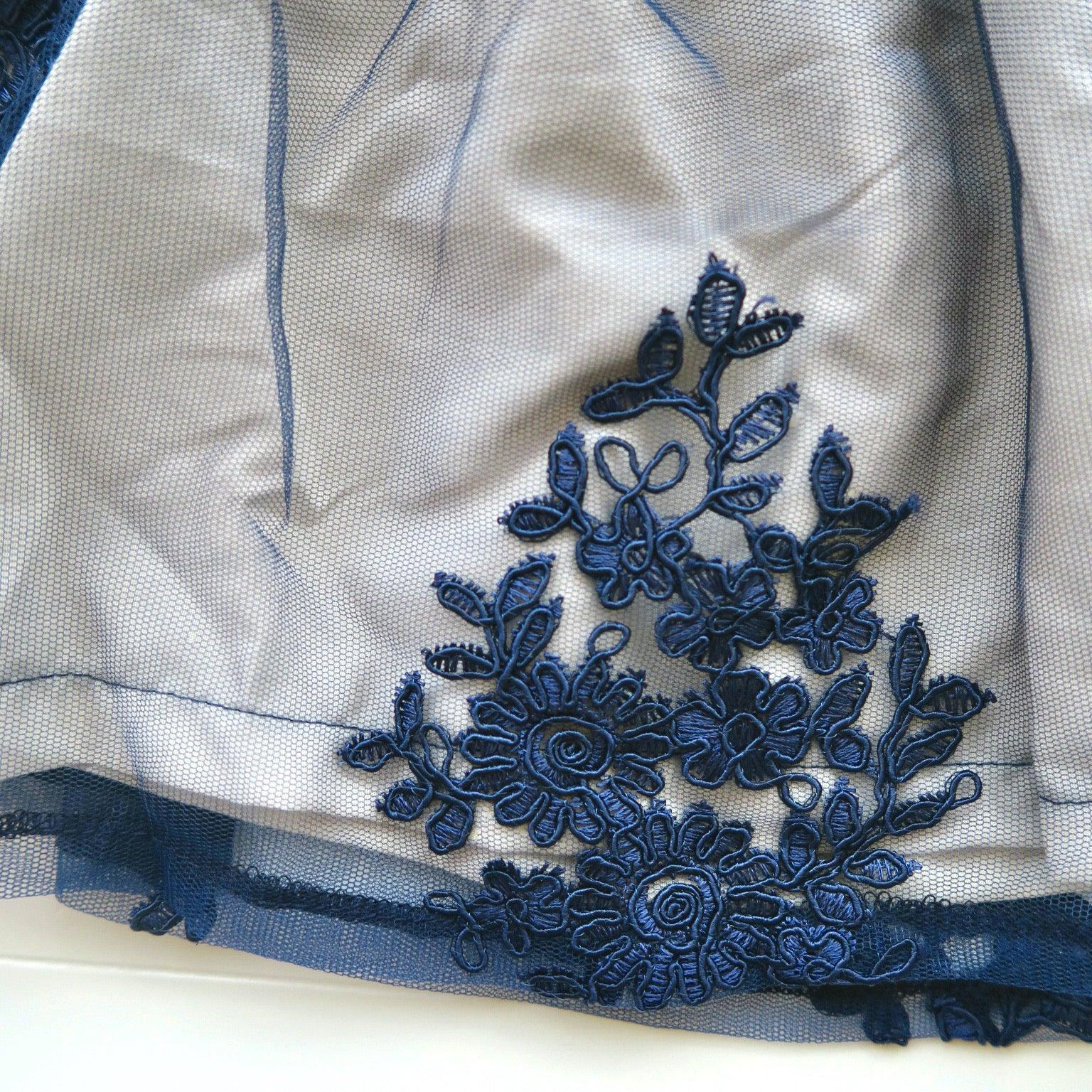 Iris Dress in Fancy Blue Tulle Embroidery - Lil' Tati