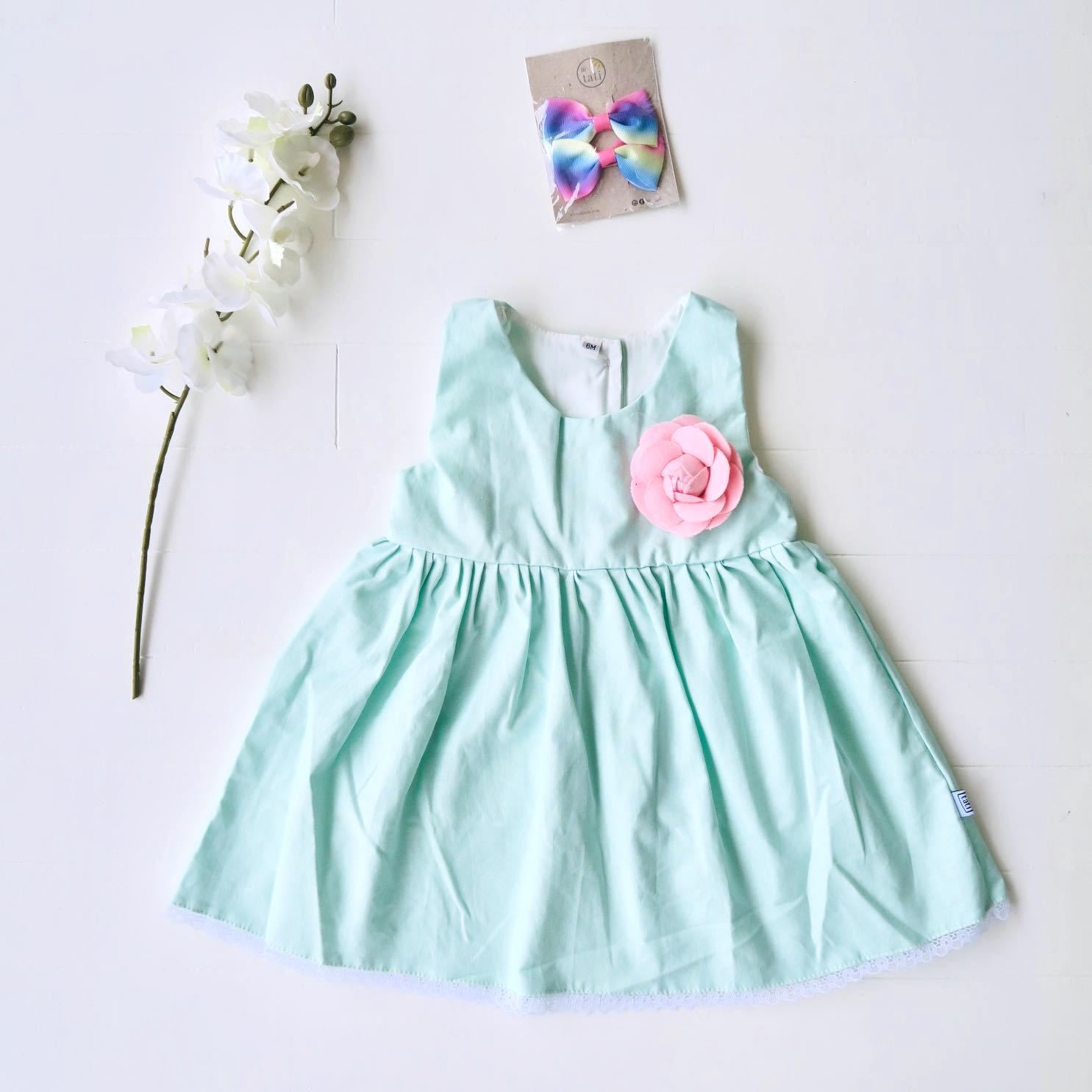 Iris Dress in Mint Linen - Lil' Tati