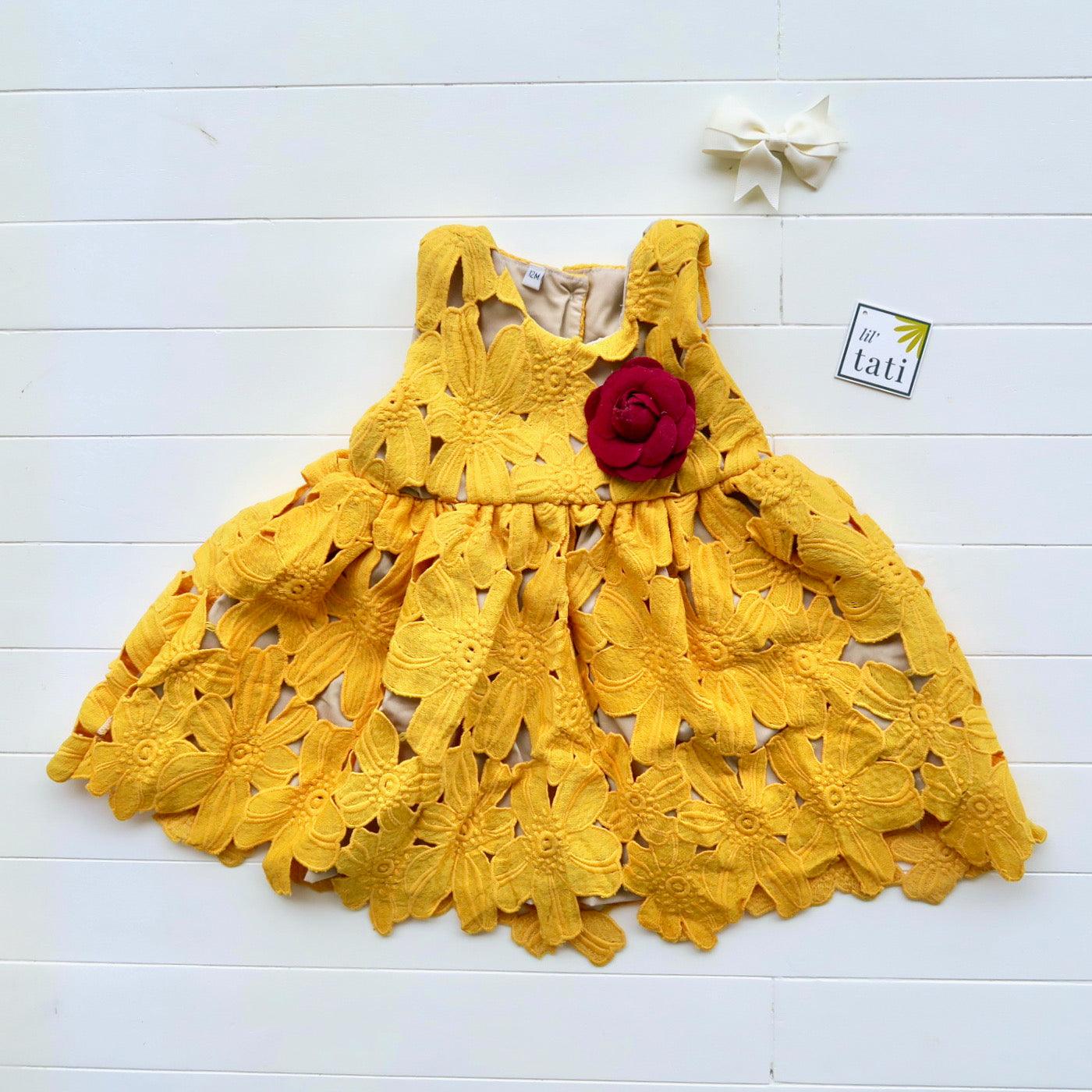 Iris Dress in Mustard Flower Lace - Lil' Tati