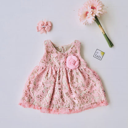 Iris Dress in Pink Cotton Lace - Lil' Tati