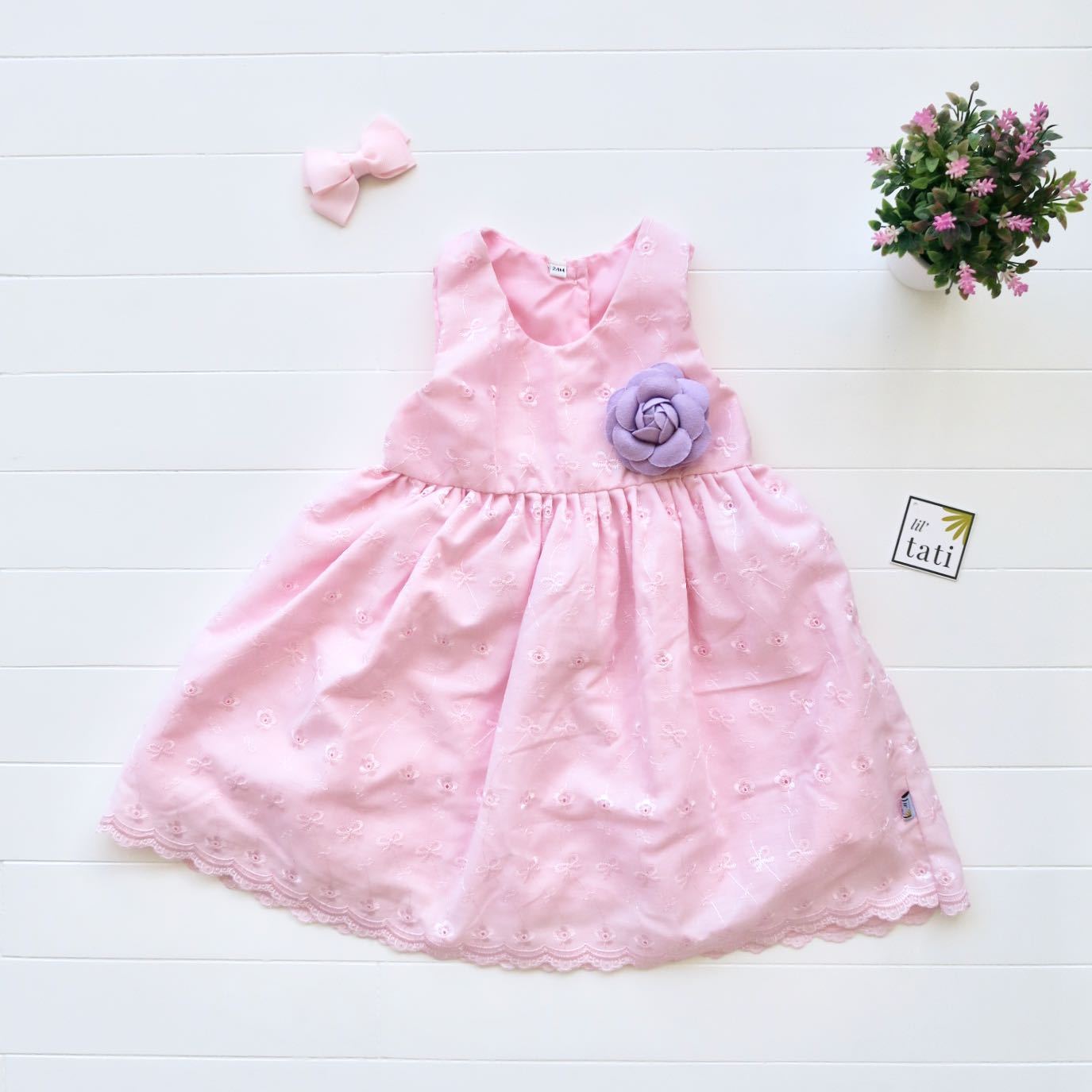 Iris Dress in Pink Eyelet - Lil' Tati