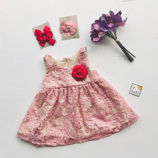 Iris Dress in Pink Shine Lace - Lil' Tati