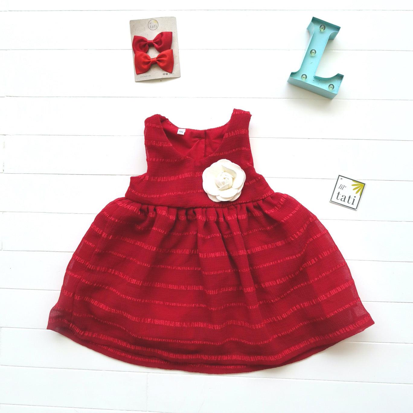 Iris Dress in Red Shear Stripes - Lil' Tati