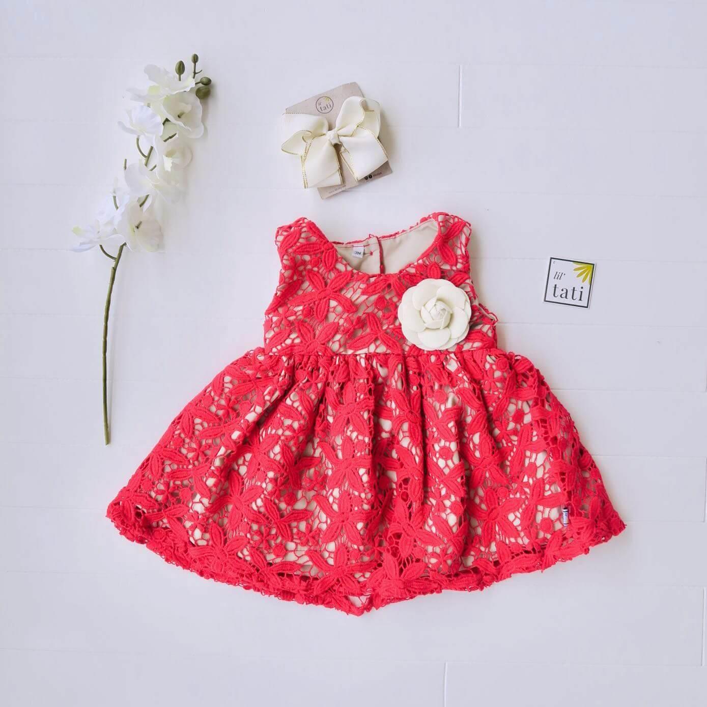Iris Dress in Red Daisy Cotton Lace - Lil' Tati