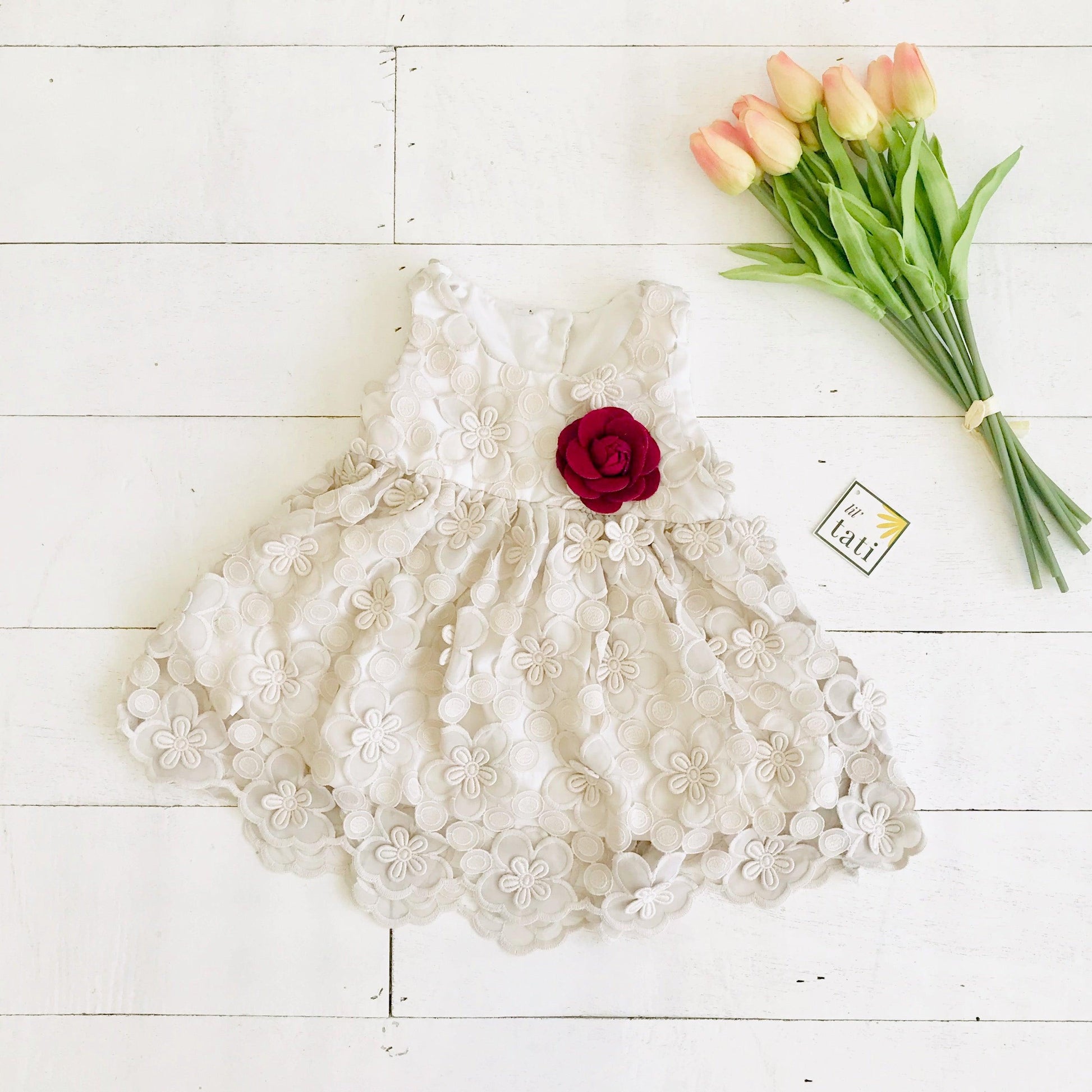 Iris Dress in Beige Origami - Lil' Tati