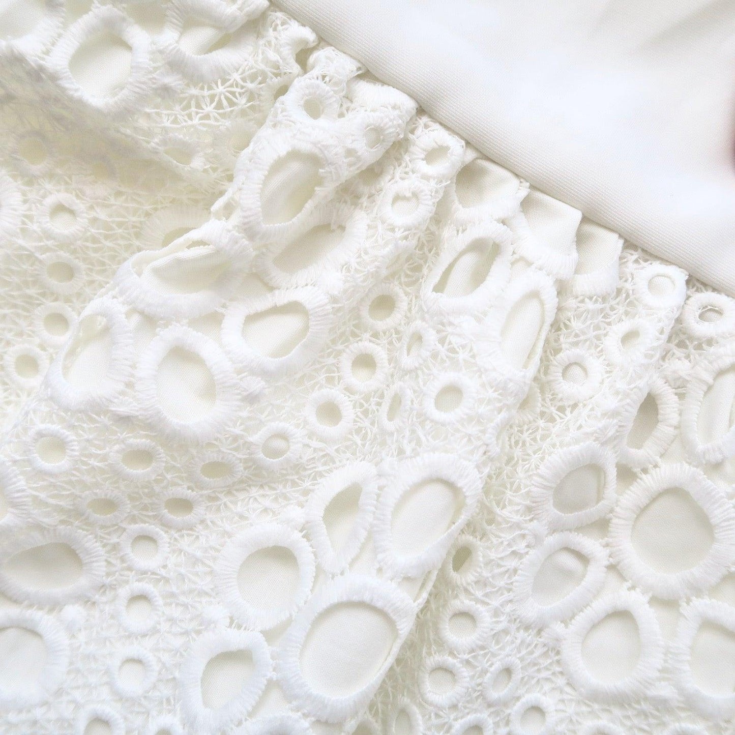 Iris Dress in White Neoprene & White Lace - Lil' Tati