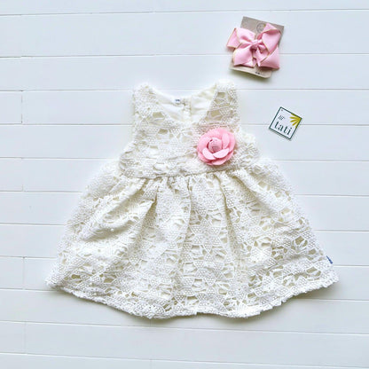 Iris Dress in White Pearl Lace - Lil' Tati