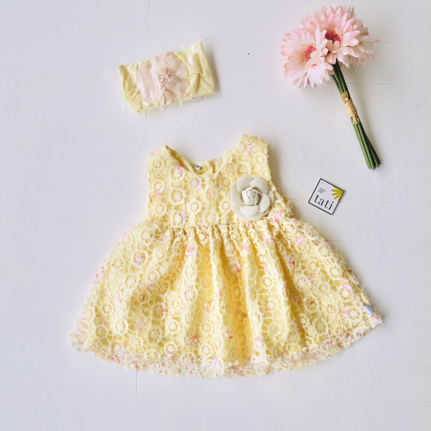 Iris Dress in Yellow Circlet Lace - Lil' Tati