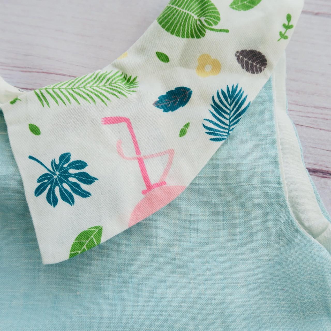Ivy Dress in Blue Linen & Tropical Flamingo Print - Lil' Tati