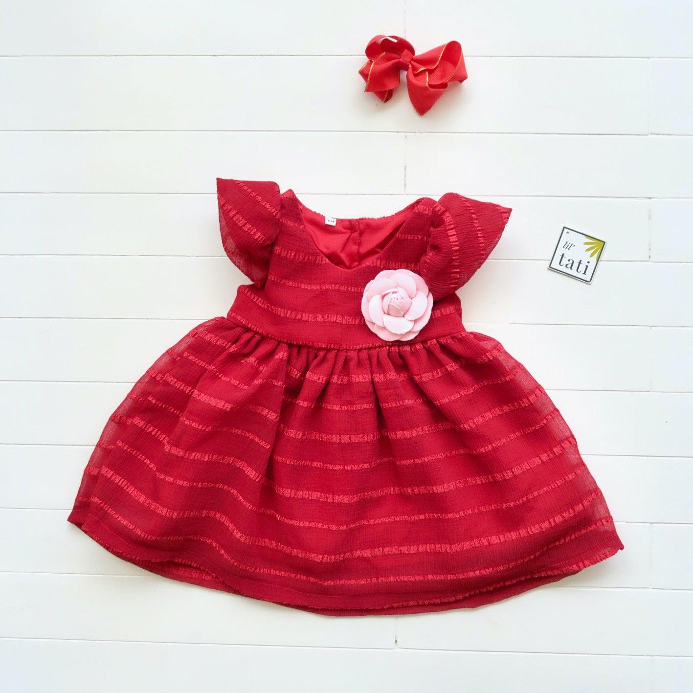 Lotus Dress in Red Shear Stripes - Lil' Tati