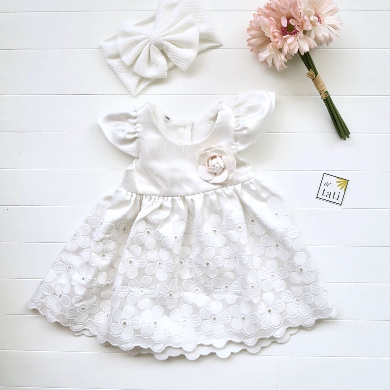Lotus Dress in Shinny Flowers White - Lil' Tati