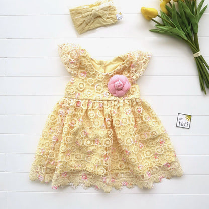 Lotus Dress in Yellow Circlet Lace - Lil' Tati