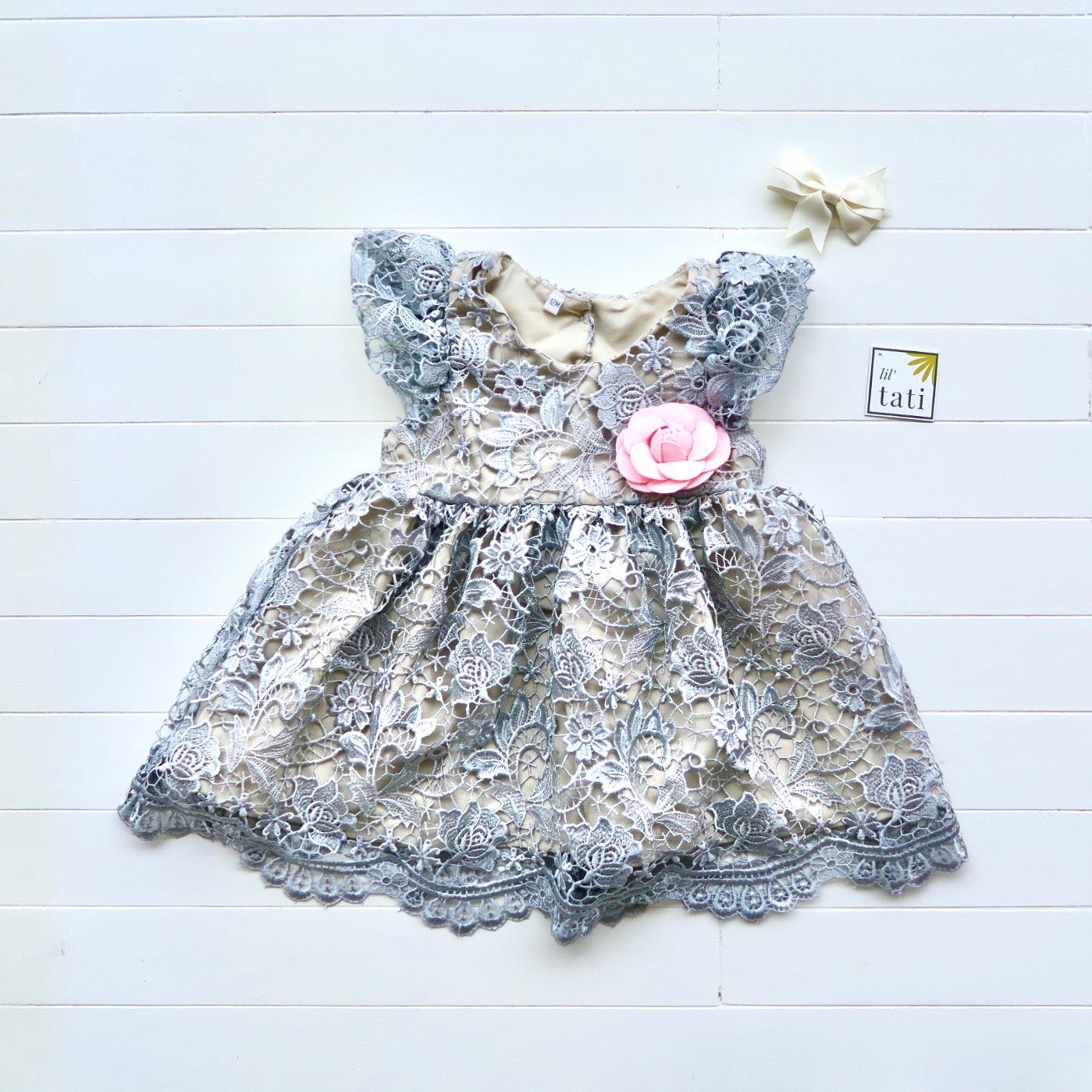 Lotus Dress in Silver Lace - Lil' Tati