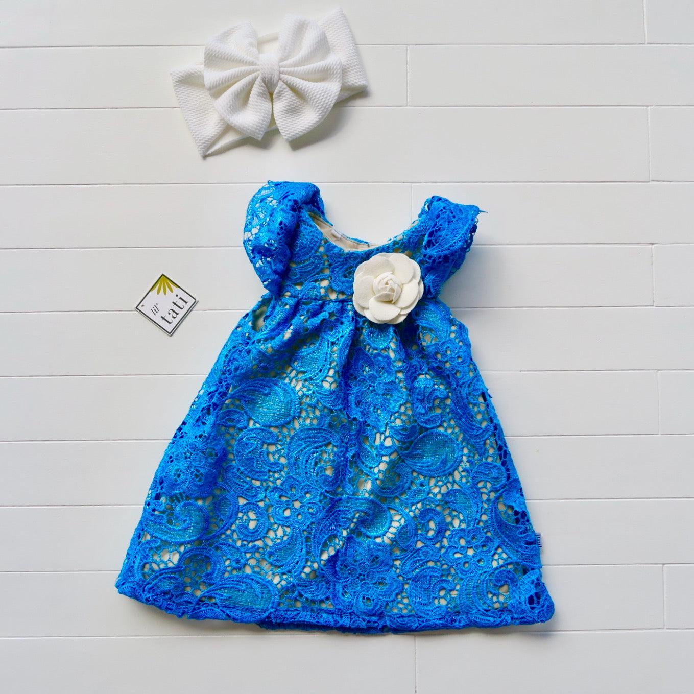 Magnolia Dress in Bright Blue Paisley Lace - Lil' Tati