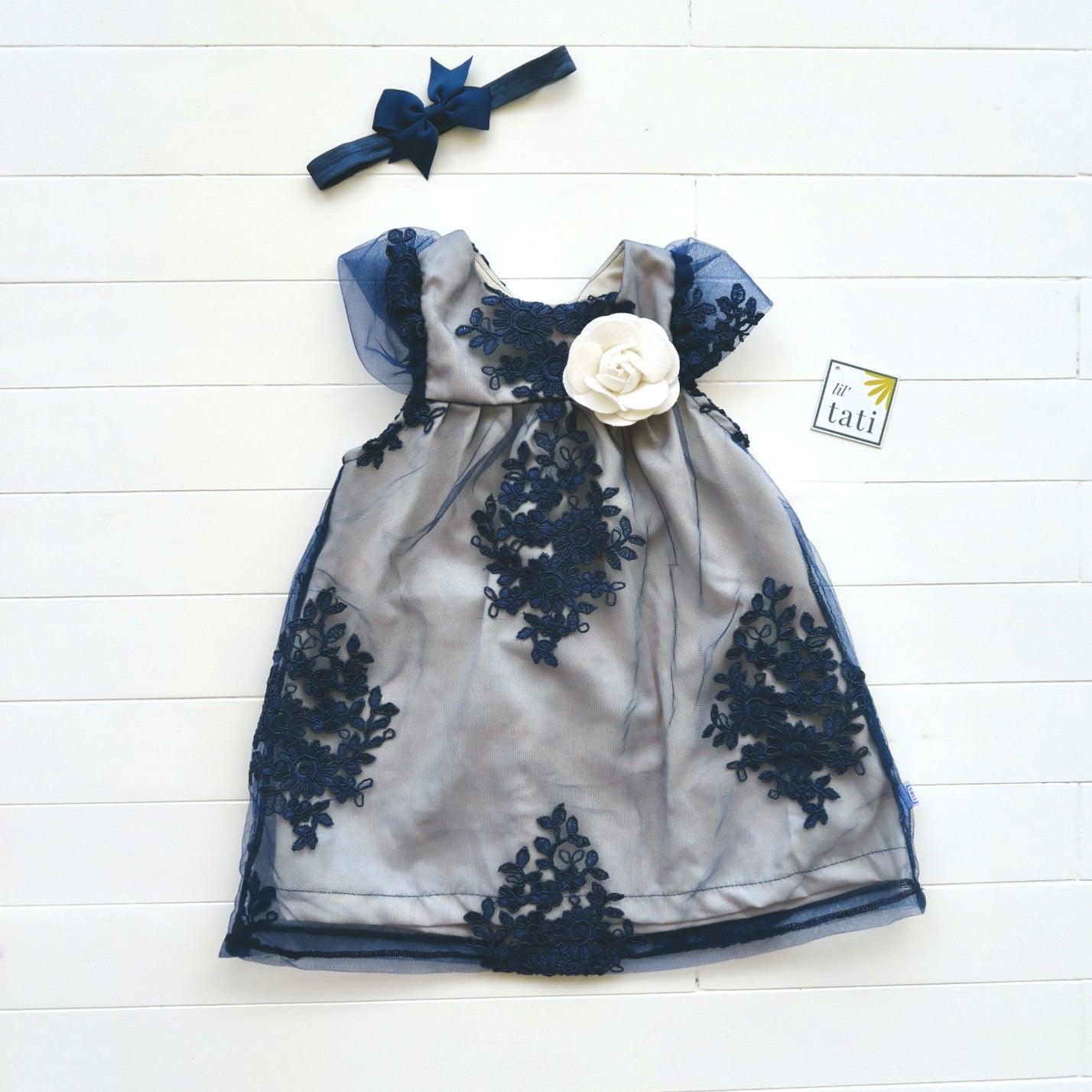 Magnolia Dress in Fancy Blue Tulle Embroidery - Lil' Tati