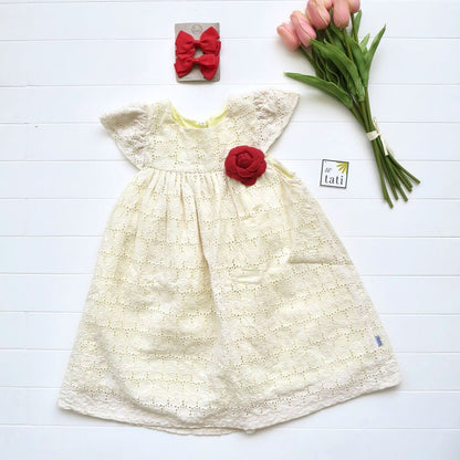 Magnolia Dress in Pastel Yellow Floral Eyelet - Lil' Tati
