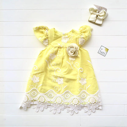 Magnolia Dress in Yellow Fancy Lace - Lil' Tati