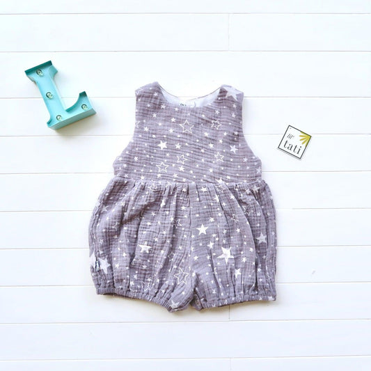 Orchid Playsuit in Gray Stars Crepe - Lil' Tati