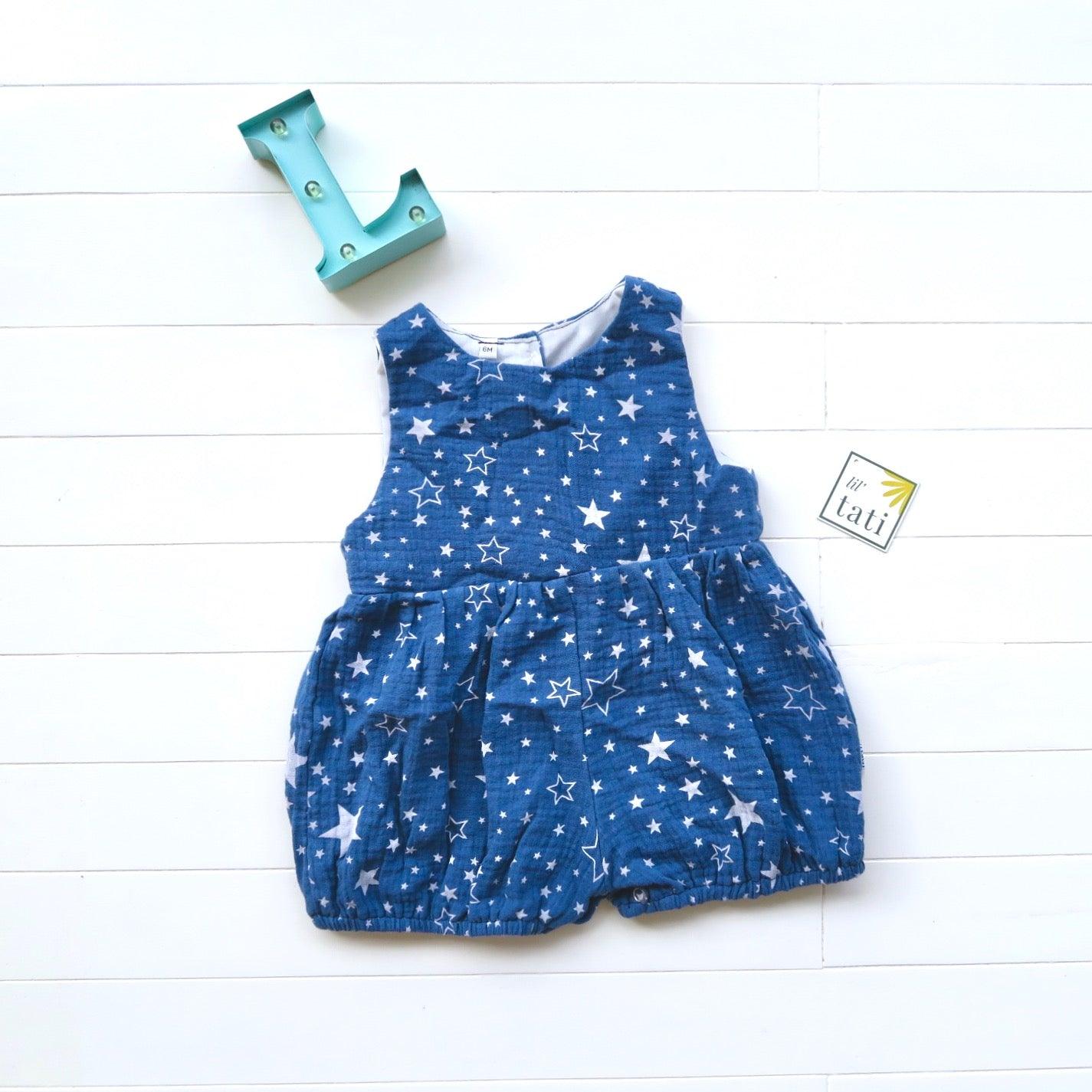 Orchid Playsuit in Navy Stars Crepe - Lil' Tati