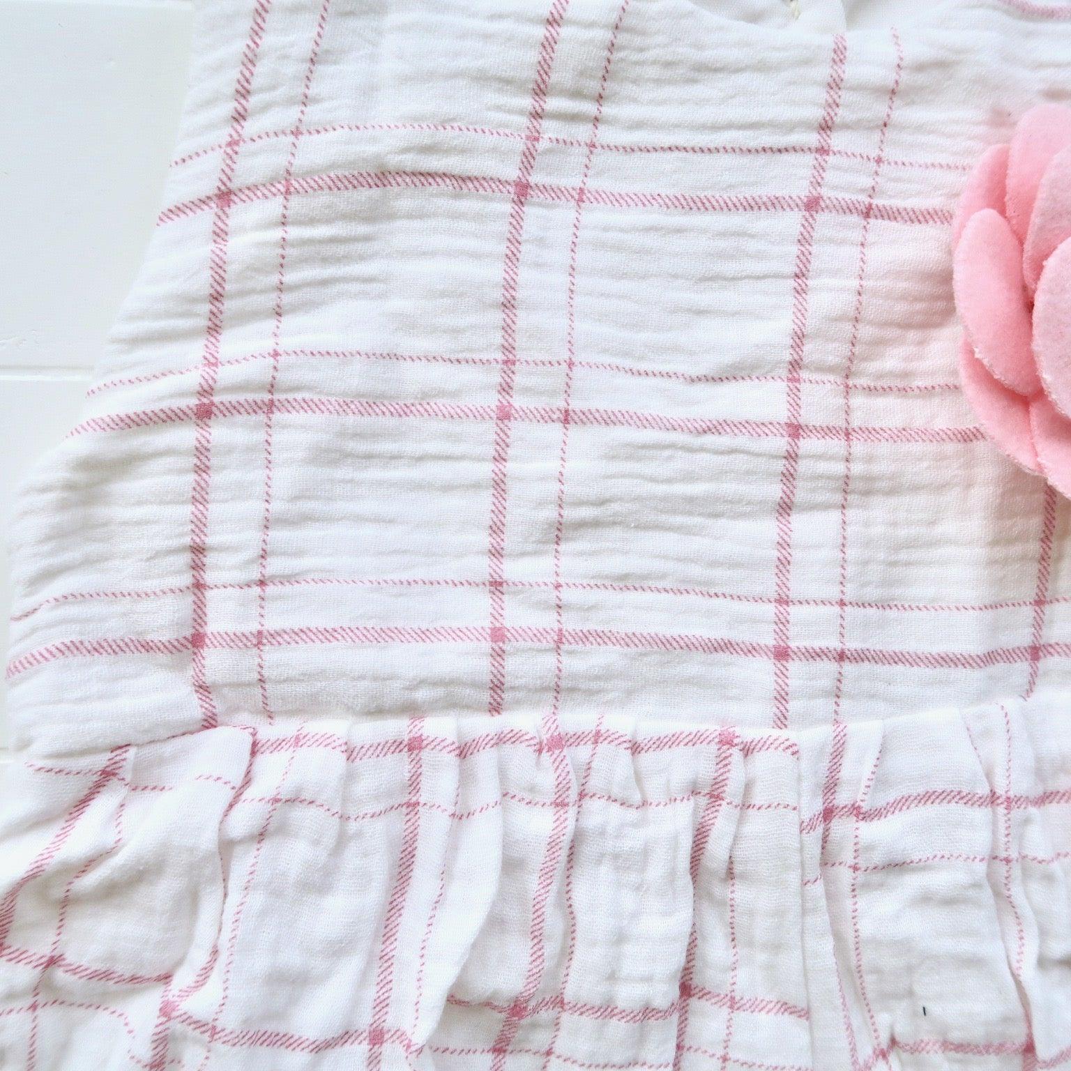 Orchid Playsuit in White Pink Checkered Crepe - Lil' Tati
