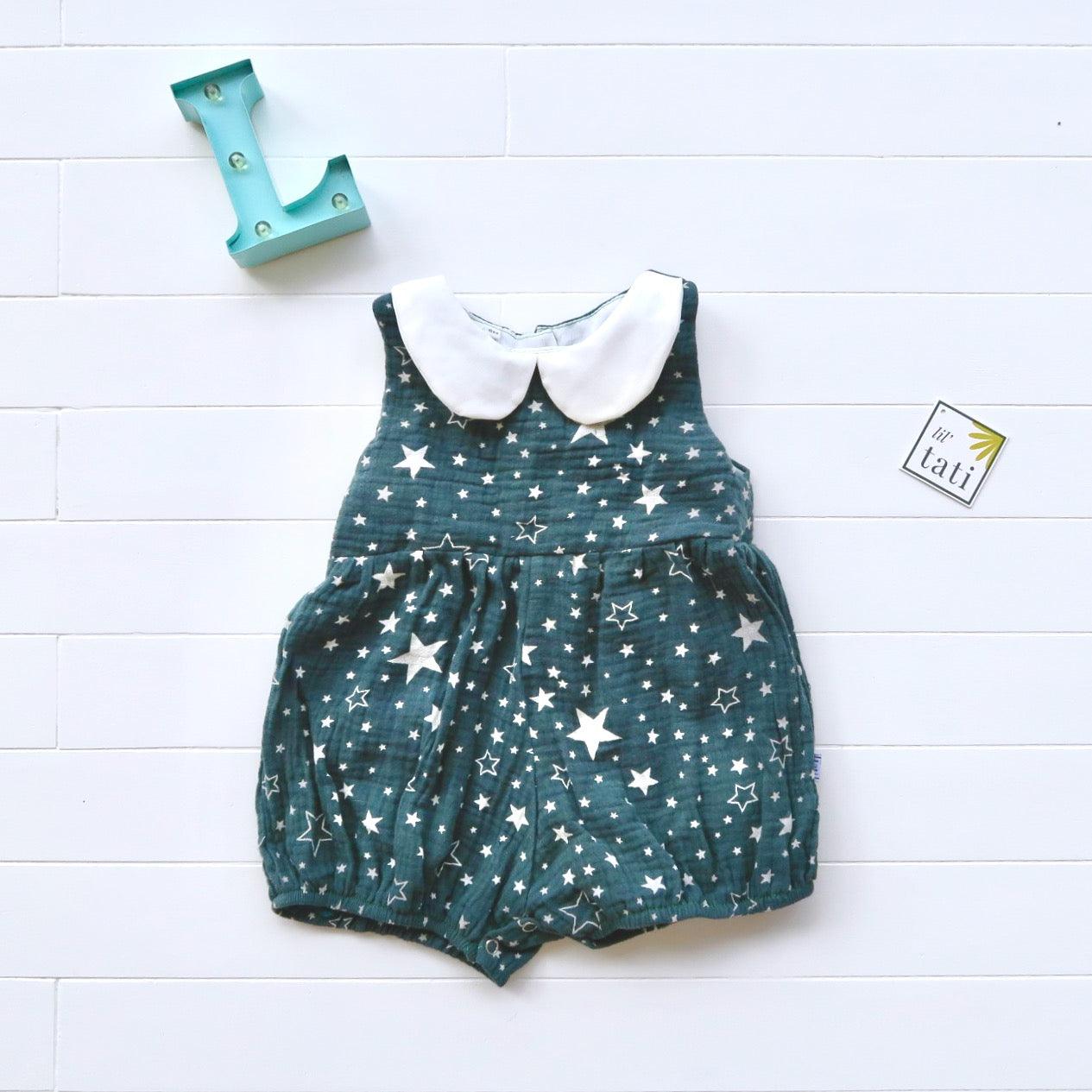 Orchid Playsuit - Collar in Forrest Green Crepe - Lil' Tati