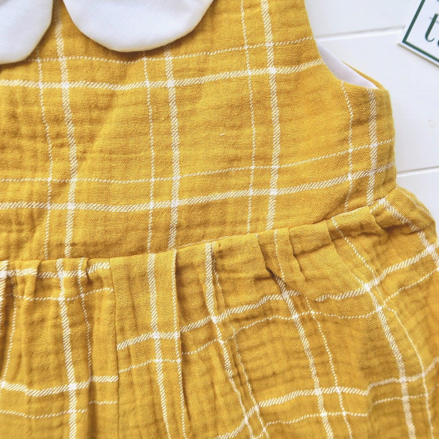 Orchid Playsuit - Collar in Mustard Checkered Crepe - Lil' Tati