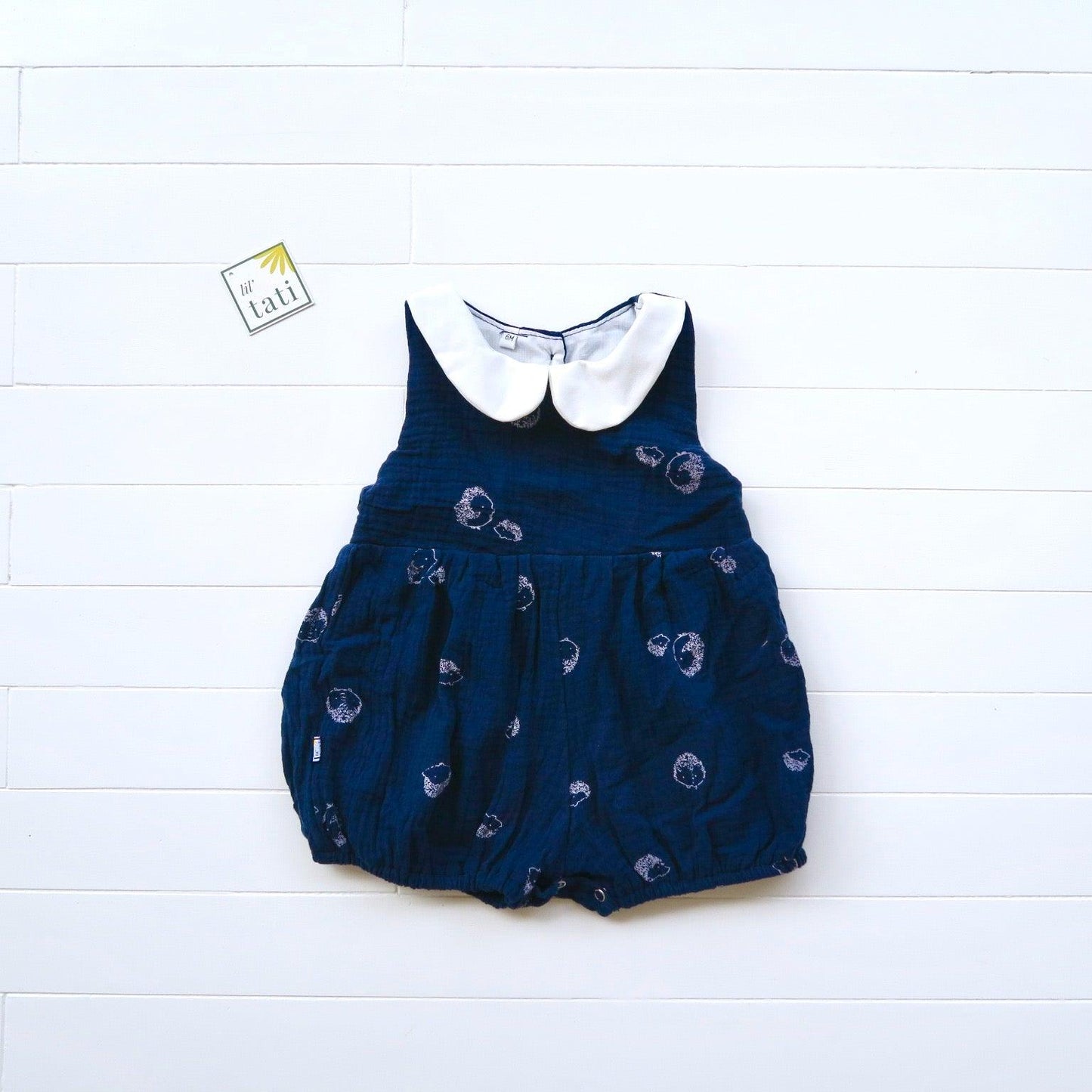 Orchid Playsuit - Collar in Navy Hedgehog Crepe - Lil' Tati