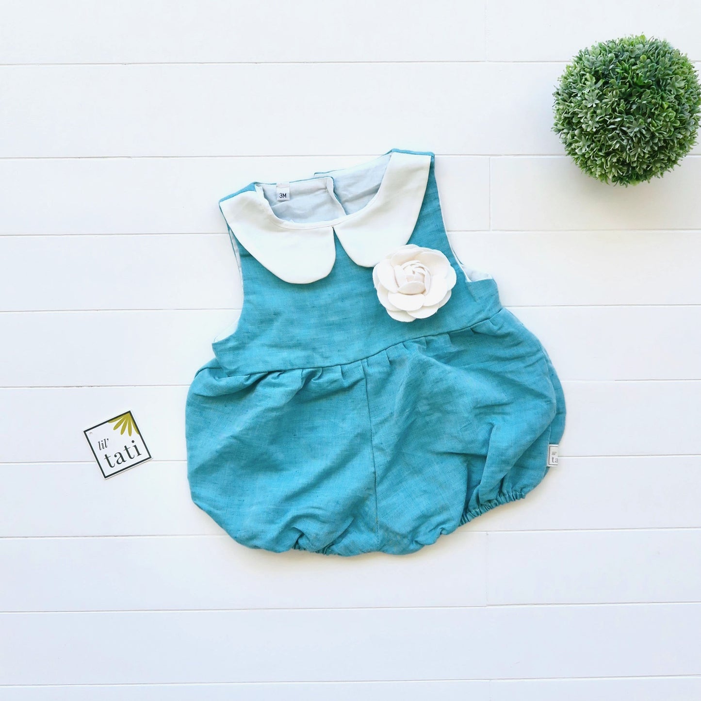 Orchid Playsuit - Collar in Teal Linen - Lil' Tati
