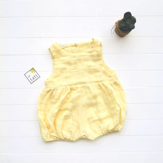 Orchid Playsuit with Front Pocket in Organic Muslin - Yellow - Lil' Tati