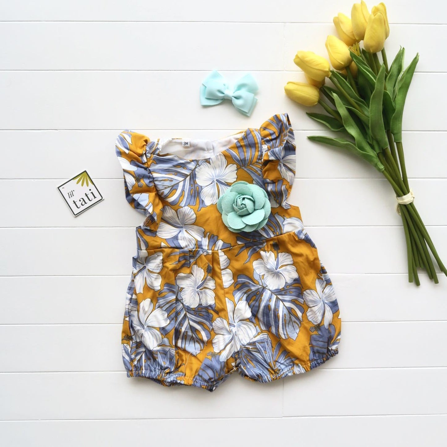 Orchid Playsuit - Ruffle Sleeves in Aloha Yellow - Lil' Tati